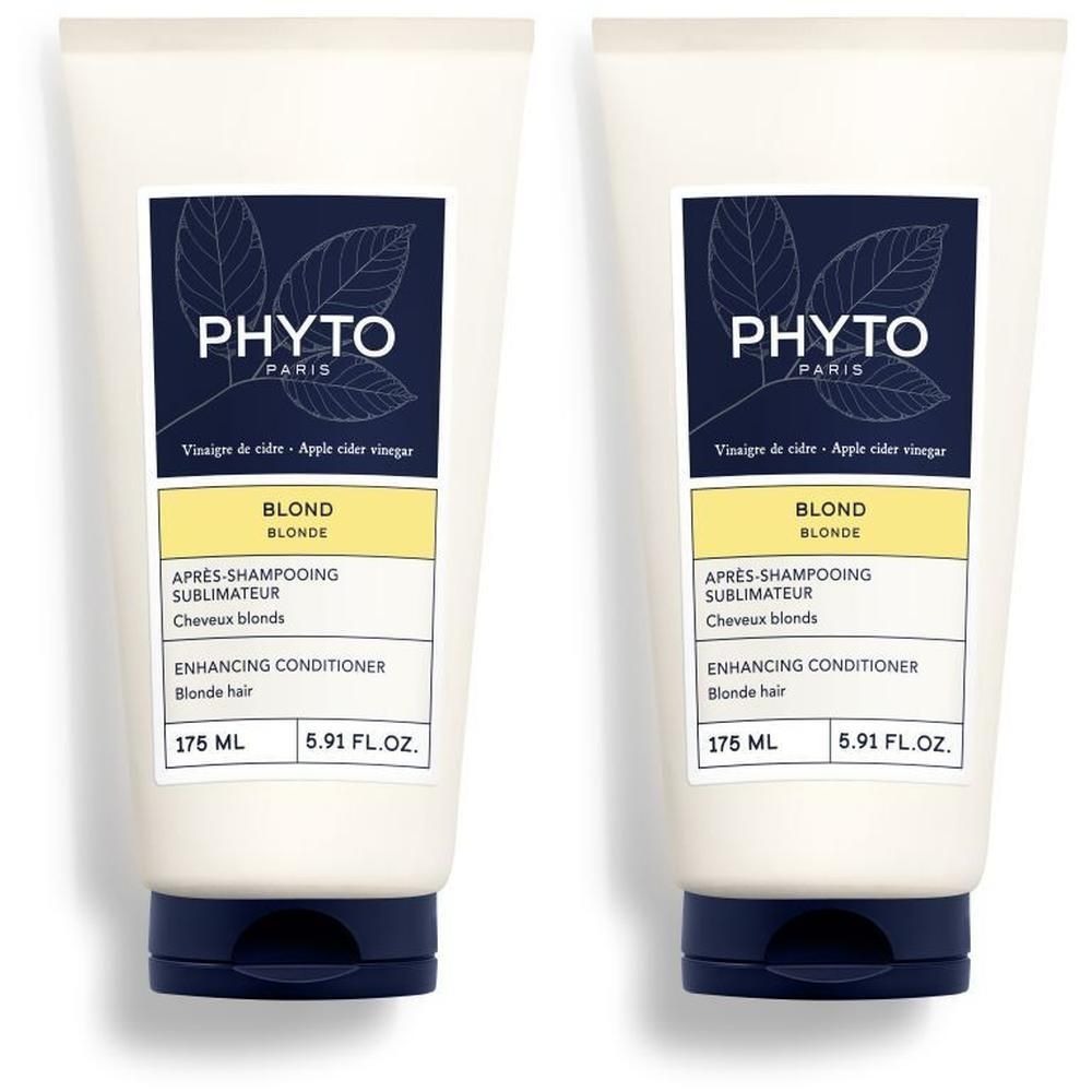 Twee Phyto Blonde Après-Shampooing Sublimateur flessen voor blond haar, elk 175 ml.