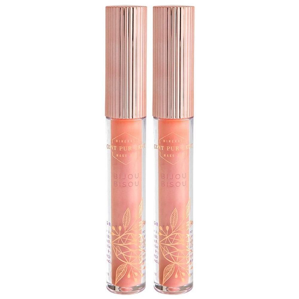 Twee Cent Pur Cent Bijou Bisou Tiffany lipglossen in perziktint met gouden versieringen.
