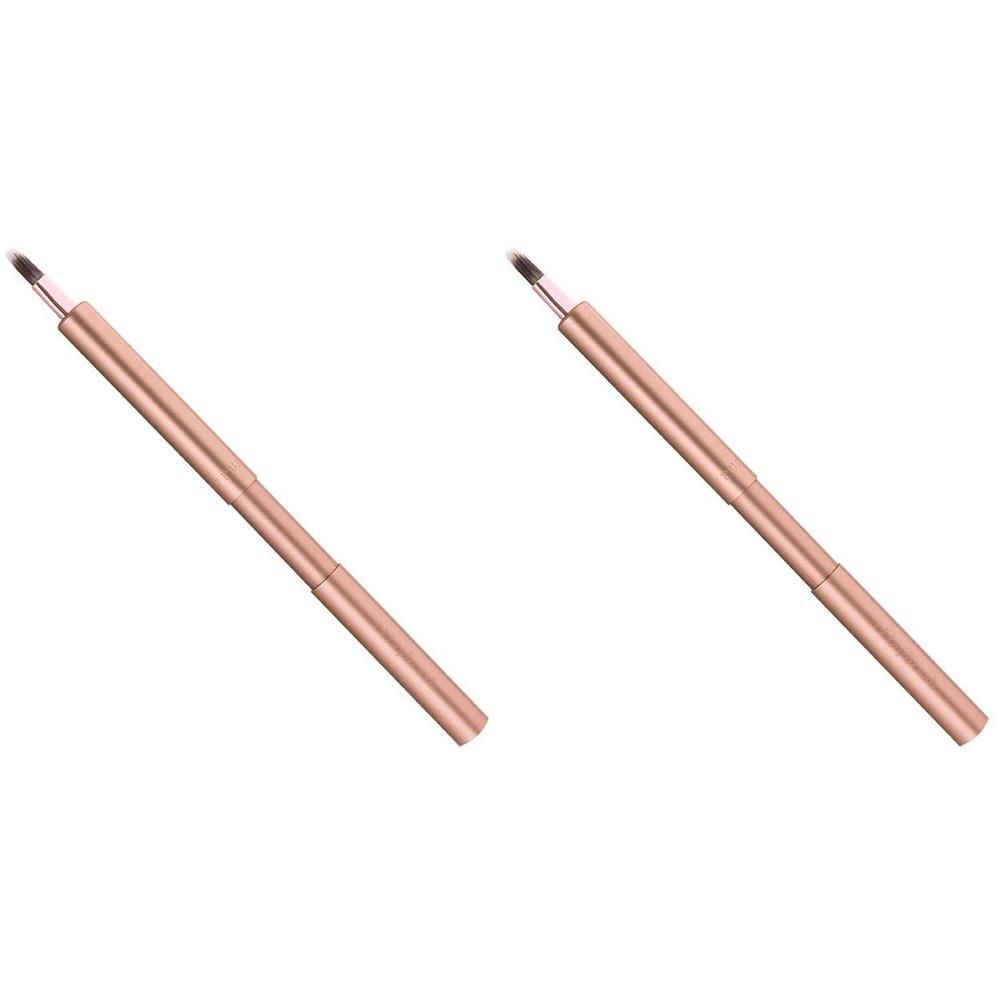 Deux pinceaux à lèvres rétractables, corps en métal or rose, pointe biseautée.