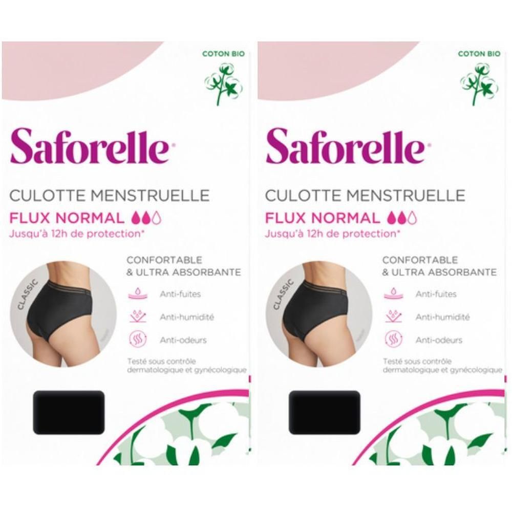 Culotte menstruelle Saforelle, flux normal, taille 40, en coton bio.