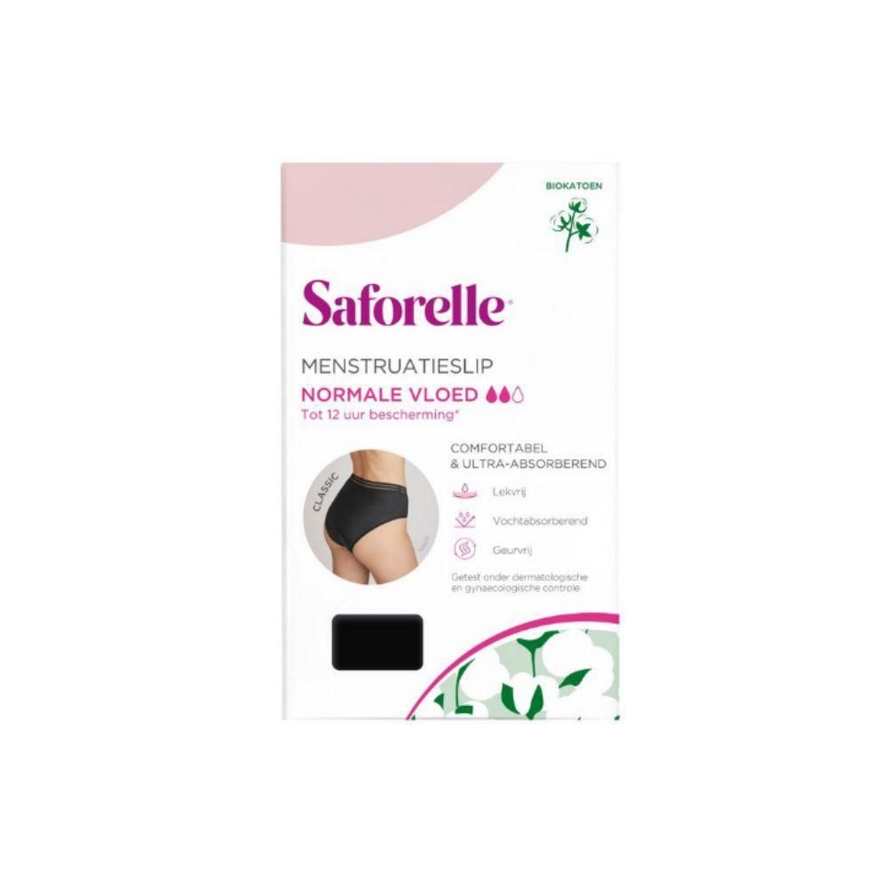 Saforelle menstruatieslip, zwart, maat 42. Biologisch katoen. Normale vloed.