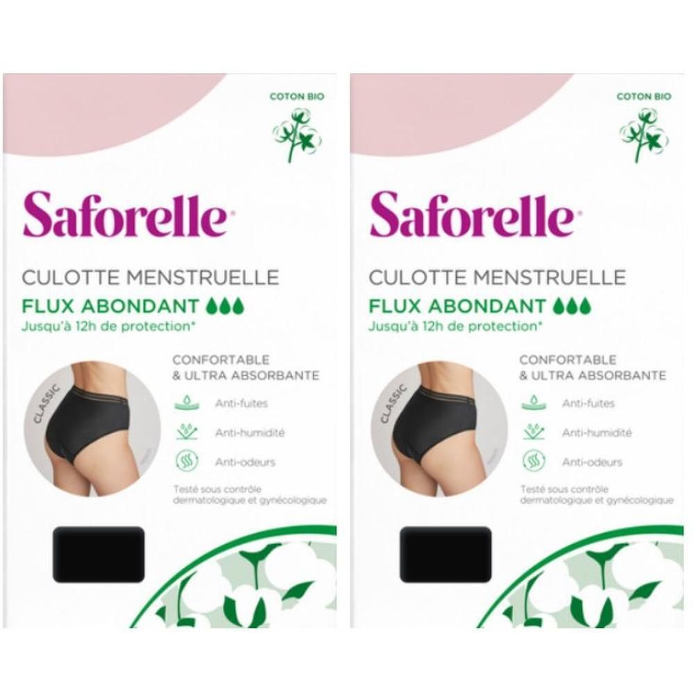 Culotte menstruelle Saforelle, flux abondant, taille 46. Confortable et ultra-absorbante.