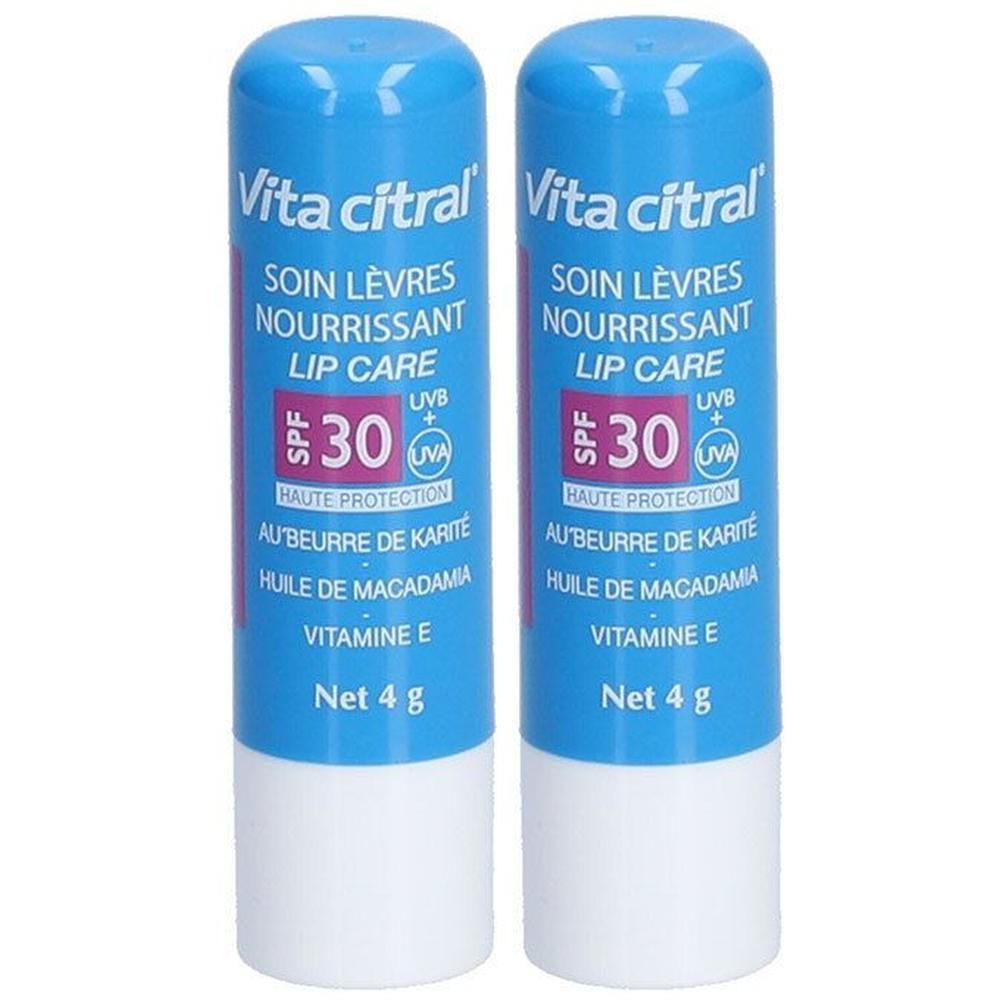 Deux sticks de soin des lèvres Vita Citral Lèvres Nourrissant SPF30, 4g.