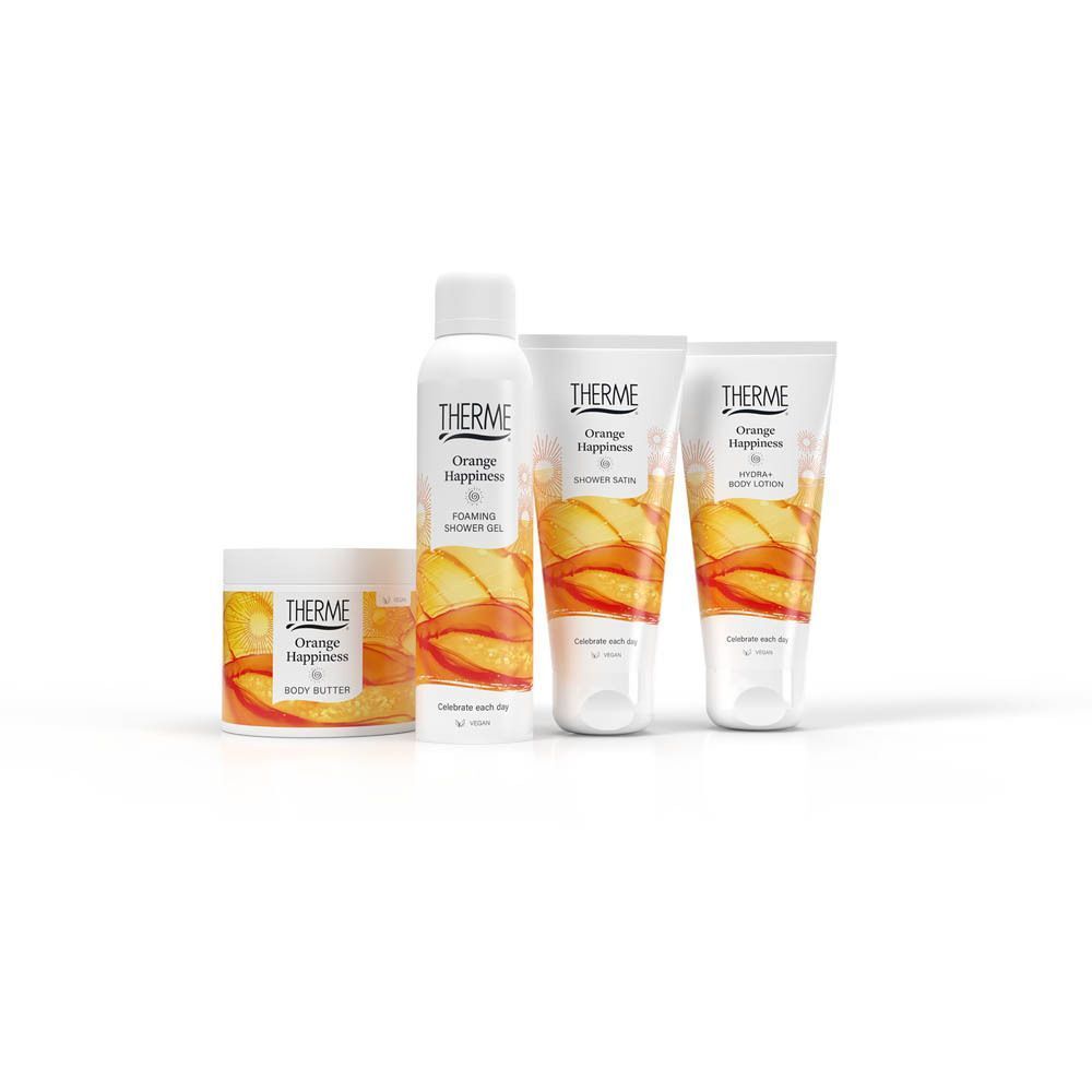 Beurre Corporel Therme Orange Happiness et autres produits dans un ensemble.