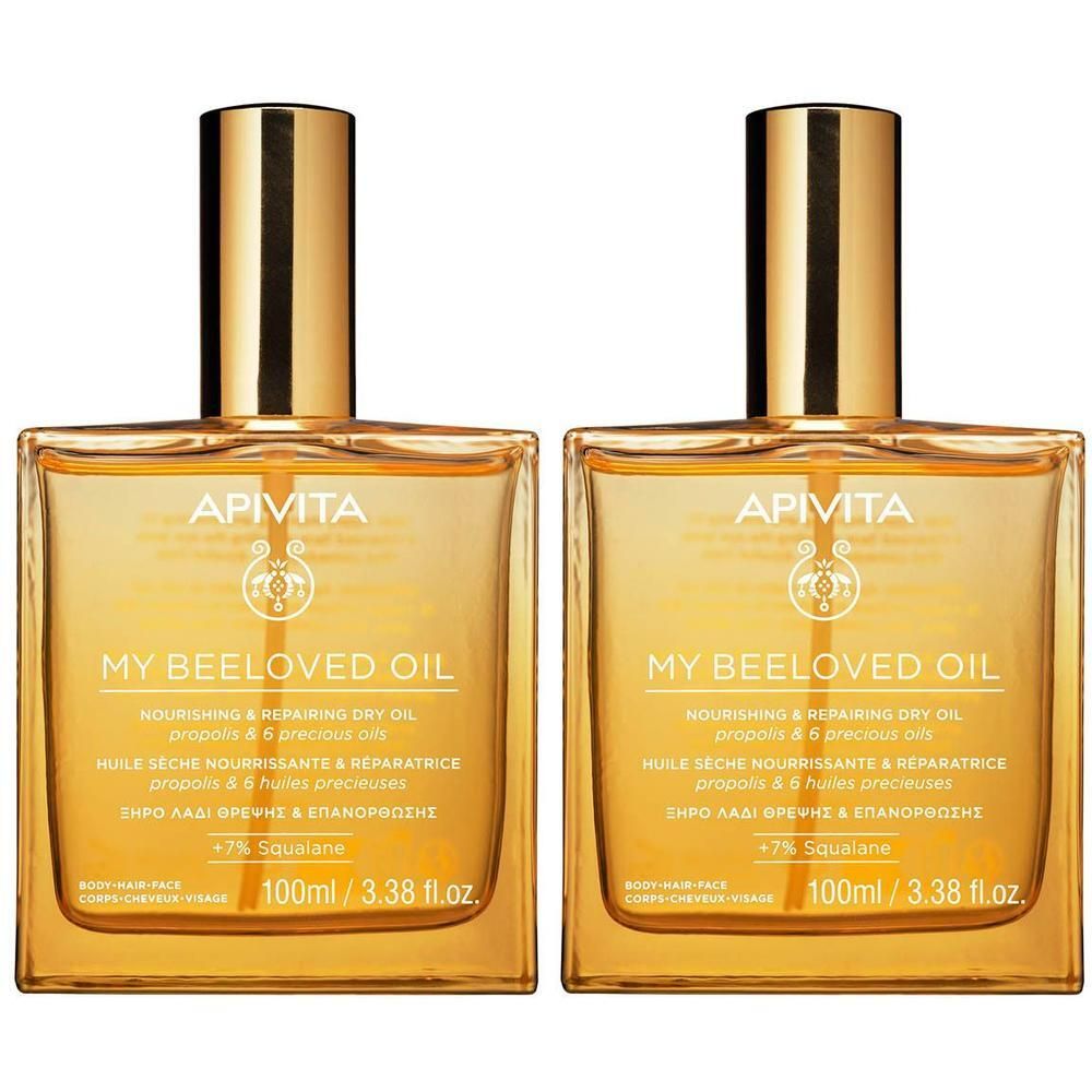 Twee flacons Apivita My Beeloved Oil, 100ml.