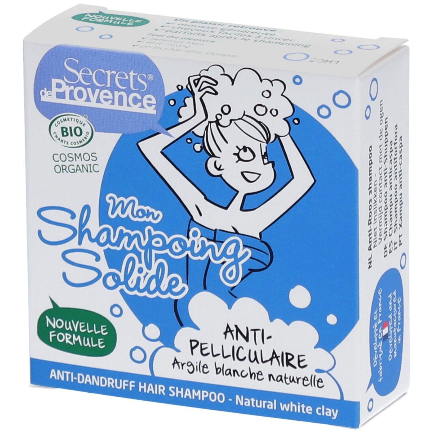 Secrets de Provence shampooing solide anti-pelliculaire à l'argile blanche naturelle. Certifié COSMOS ORGANIC.