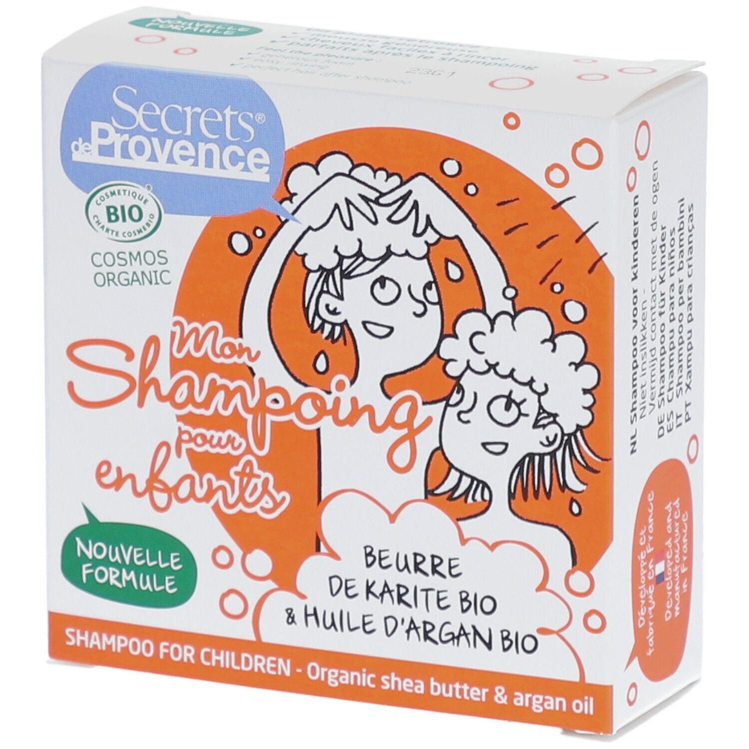 Secrets de Provence Kinder shampoo bar: Biologische shea boter & arganolie. Cosmos Organic gecertificeerd.