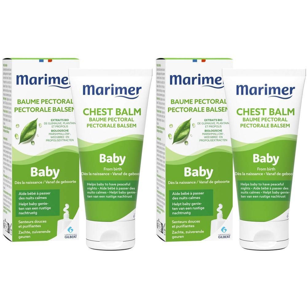 Deux tubes et boîtes de Baume Pectoral Marimer Baby.