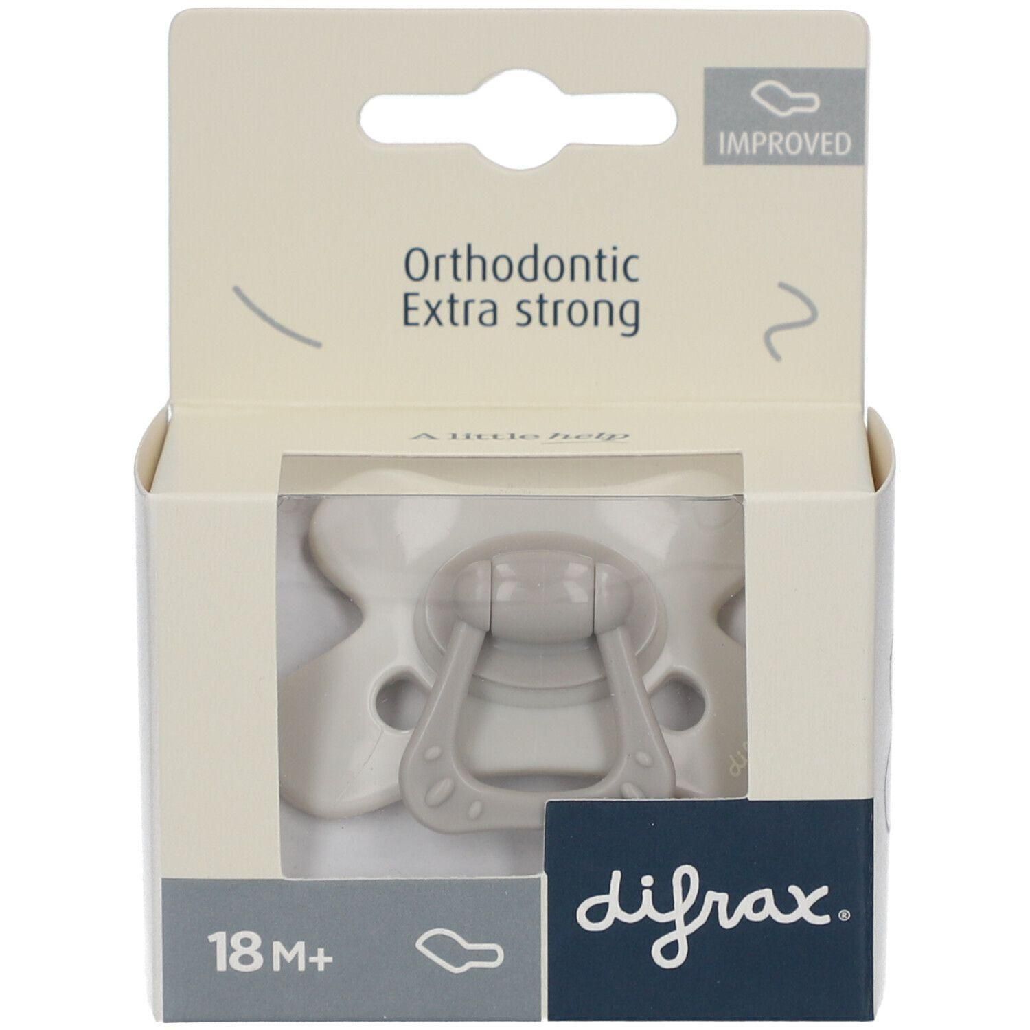 Sucette Difrax, 18M+, orthodontique, extra forte, grise.
