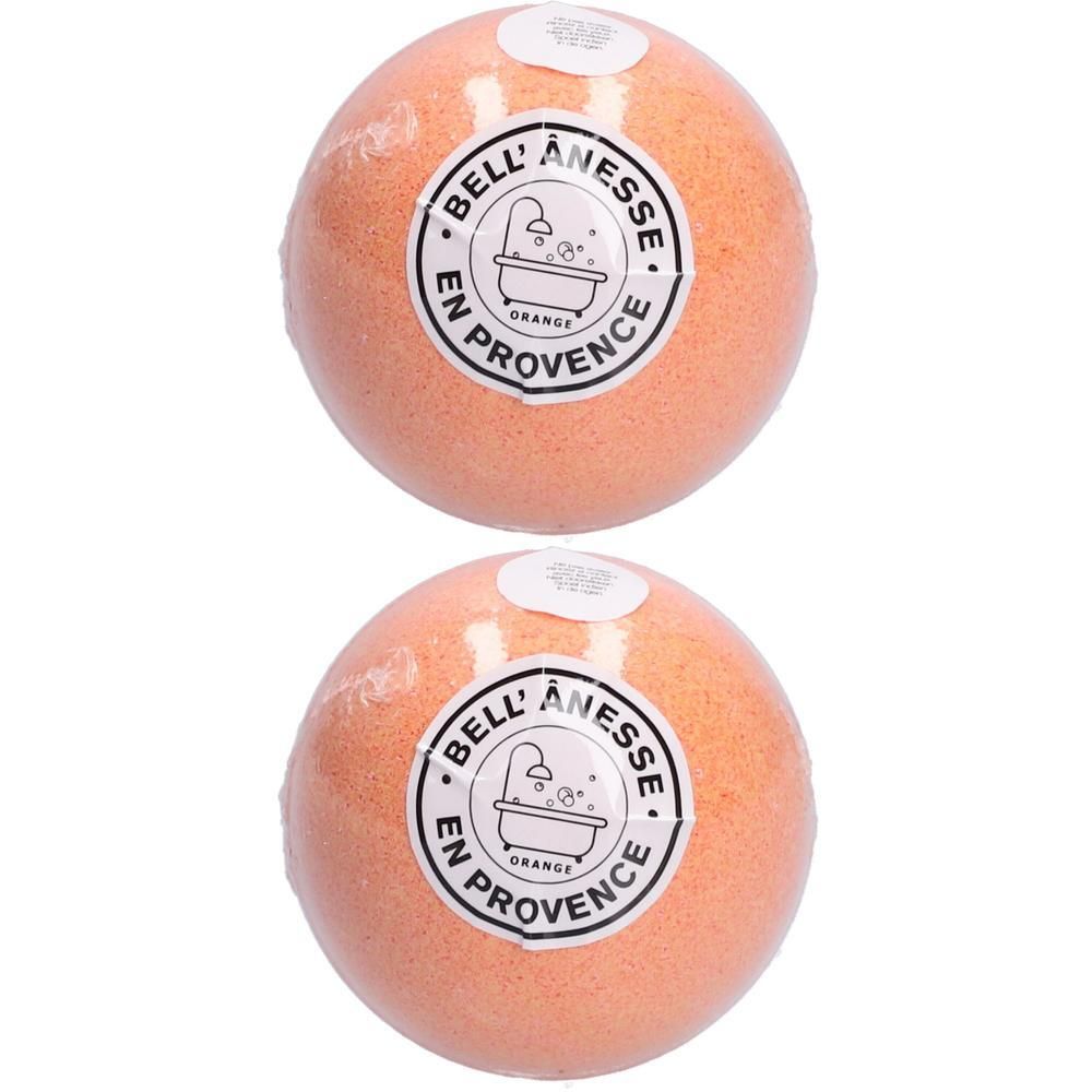 Twee oranje bruisballen met "Bell'Anesse En Provence Orange" etiket.