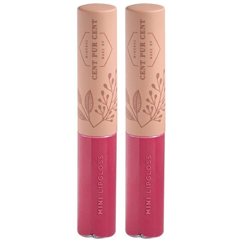 Deux flacons de mini gloss à lèvres Cent Pur Cent roses.