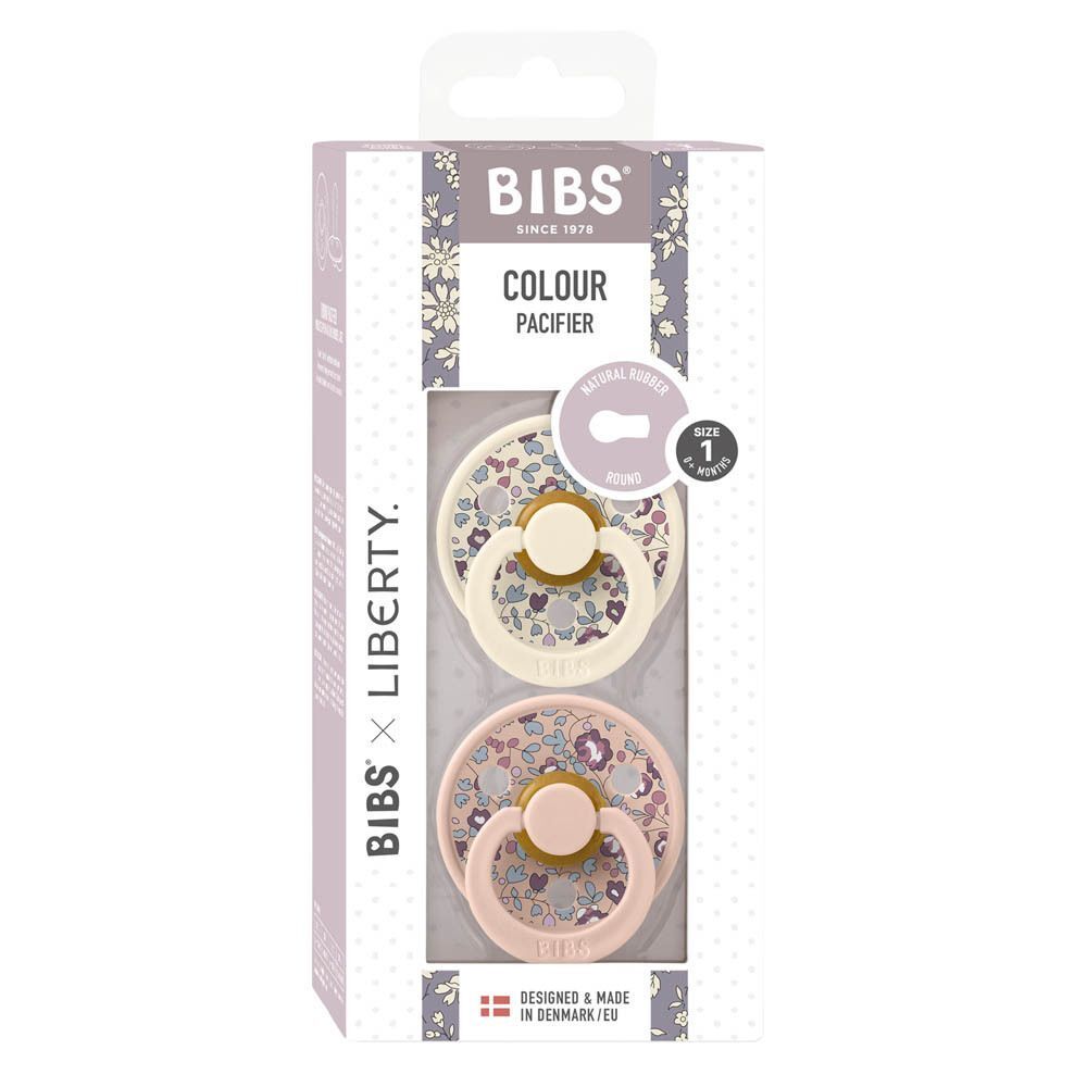 BIBS Liberty Eloise Blush Duo verpakking met twee spenen, 0-6 maanden.