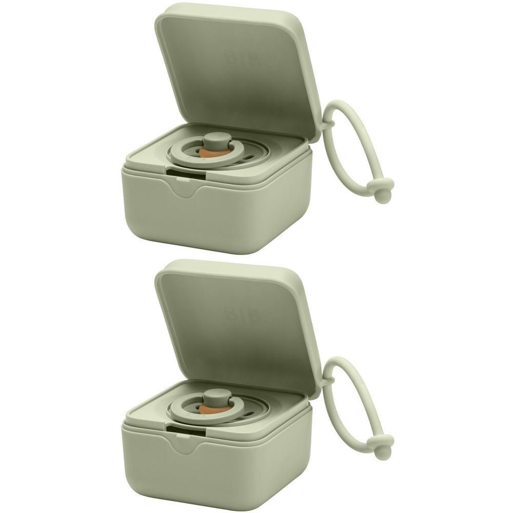 Deux boîtes à sucettes vert pâle avec couvercle, cordon et insert marron.