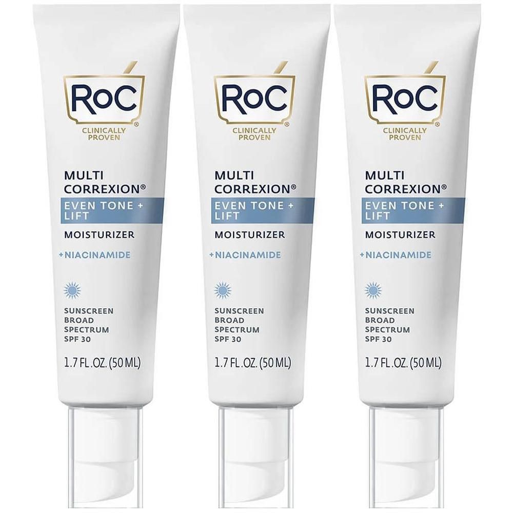 Trois tubes de crème hydratante RoC Multi Correxion Even Tone + Lift FPS 30.
