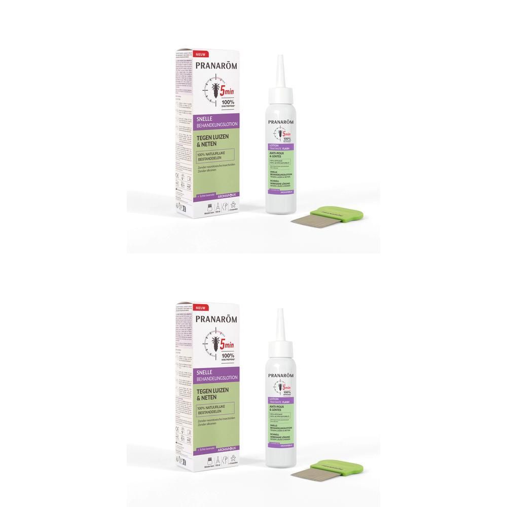 Fles en doos Pranarôm Aromapoux Lotion, met kam.