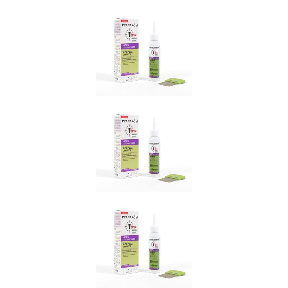 Lotion Pranarôm Anti-Poux avec peigne en métal et emballage.