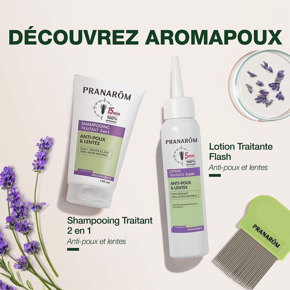 Pranarôm Aromapoux : Shampoo traitant et Lotion Flash anti-poux et lentes.