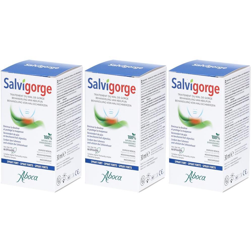 Trois boîtes de Aboca Salvigorge Spray Forte, 30ml.