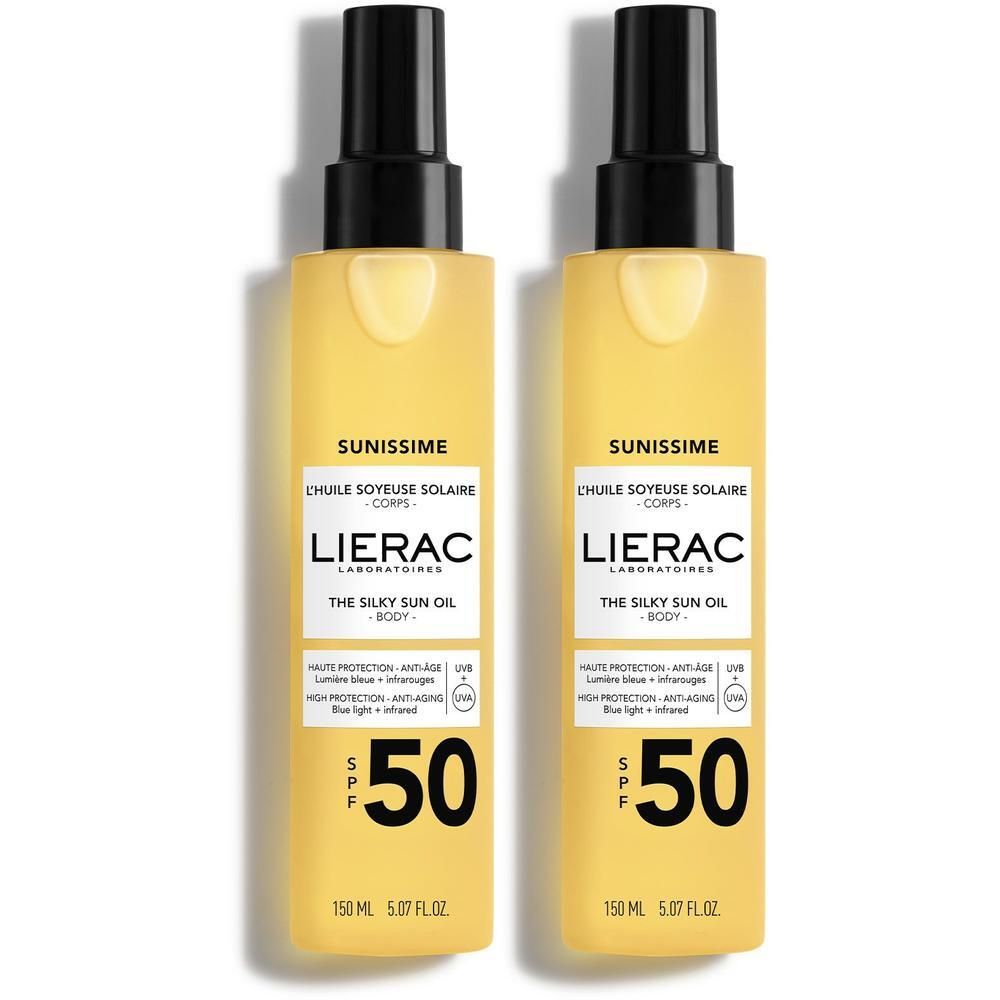 Deux flacons d'huile solaire Lierac SPF 50.