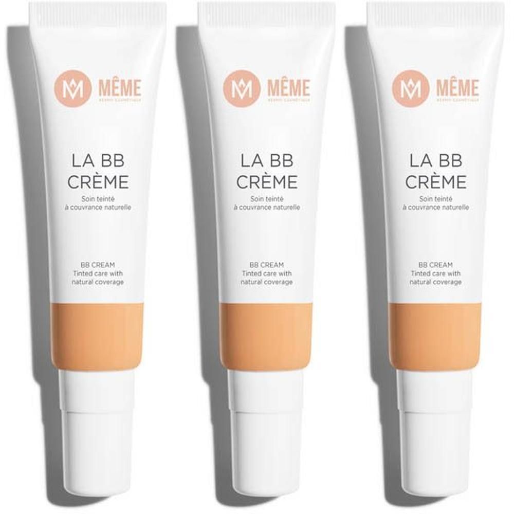 Drie tubes Même BB Crème Teinte 4 - Mate, met natuurlijke dekking.