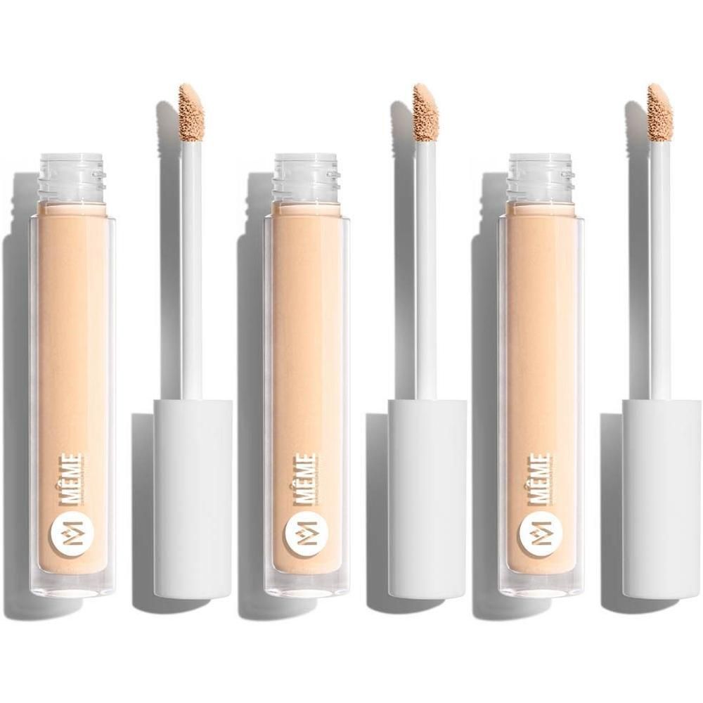 Cinq applicateurs de correcteur avec capuchon blanc et flacon transparent.