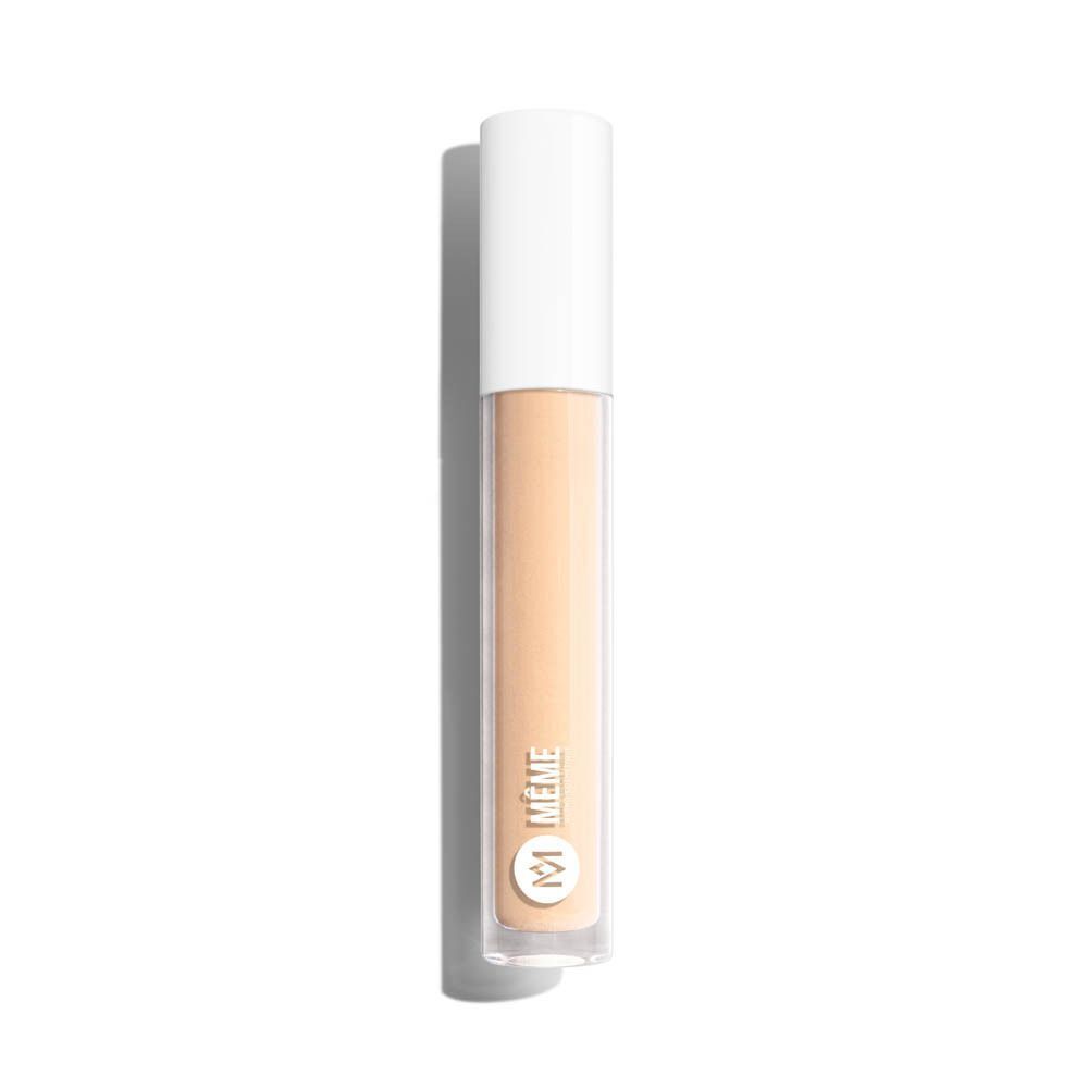 Un applicateur de correcteur avec capuchon blanc et flacon transparent.