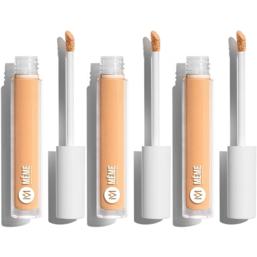 Vijf vloeibare concealers met witte dop en applicator.
