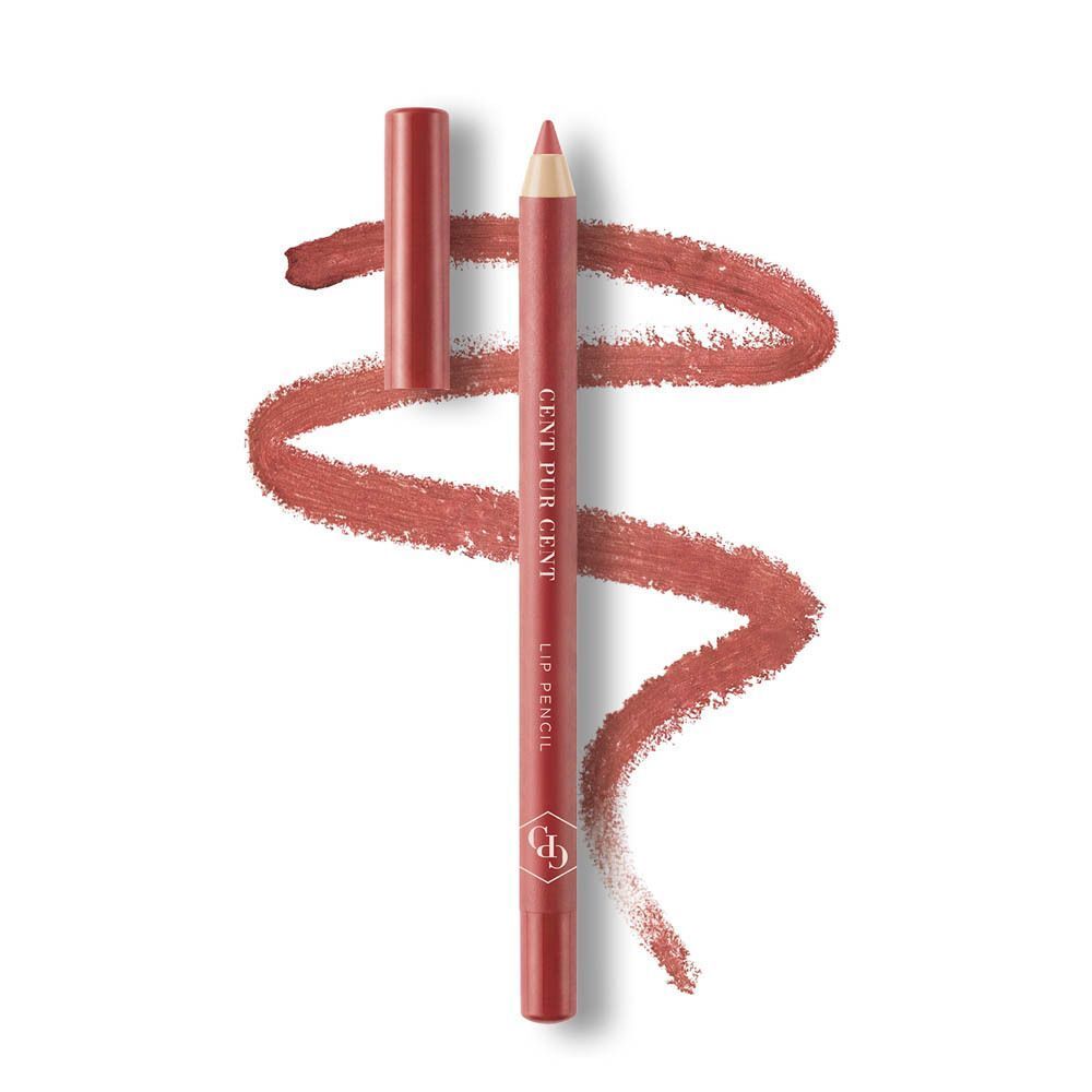 Un crayon à lèvres couleur Nude Nectar avec son capuchon ouvert et un trait de couleur à côté.