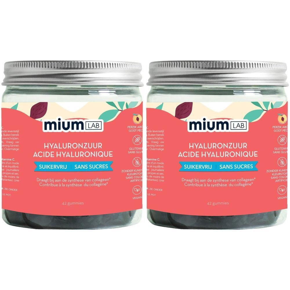 Twee potten MiumLab Hyaluronzuur, suikervrij.