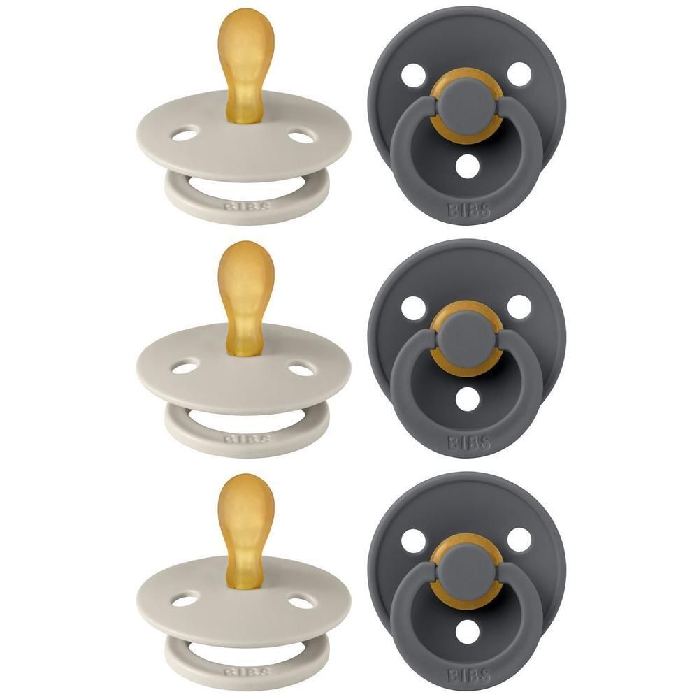 Trois sucettes symétriques gris clair et trois anthracite avec bouts dorés.