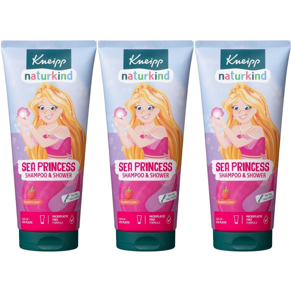 Trois tubes de shampooing & douche Kneipp Naturkind Sea Princess avec illustration de sirène.