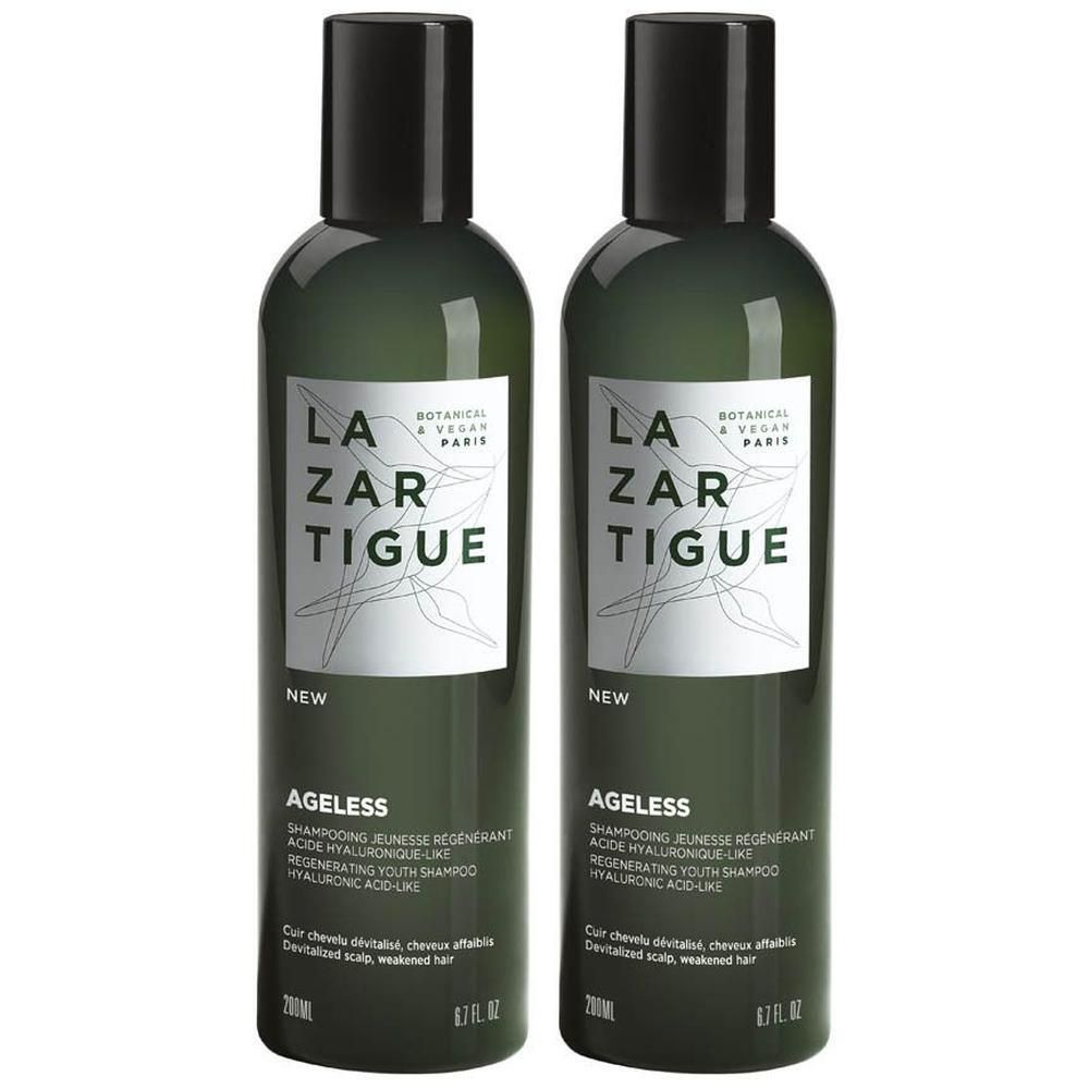 Deux flacons de Lazartigue Ageless Shampooing Jeunesse Régénérant.