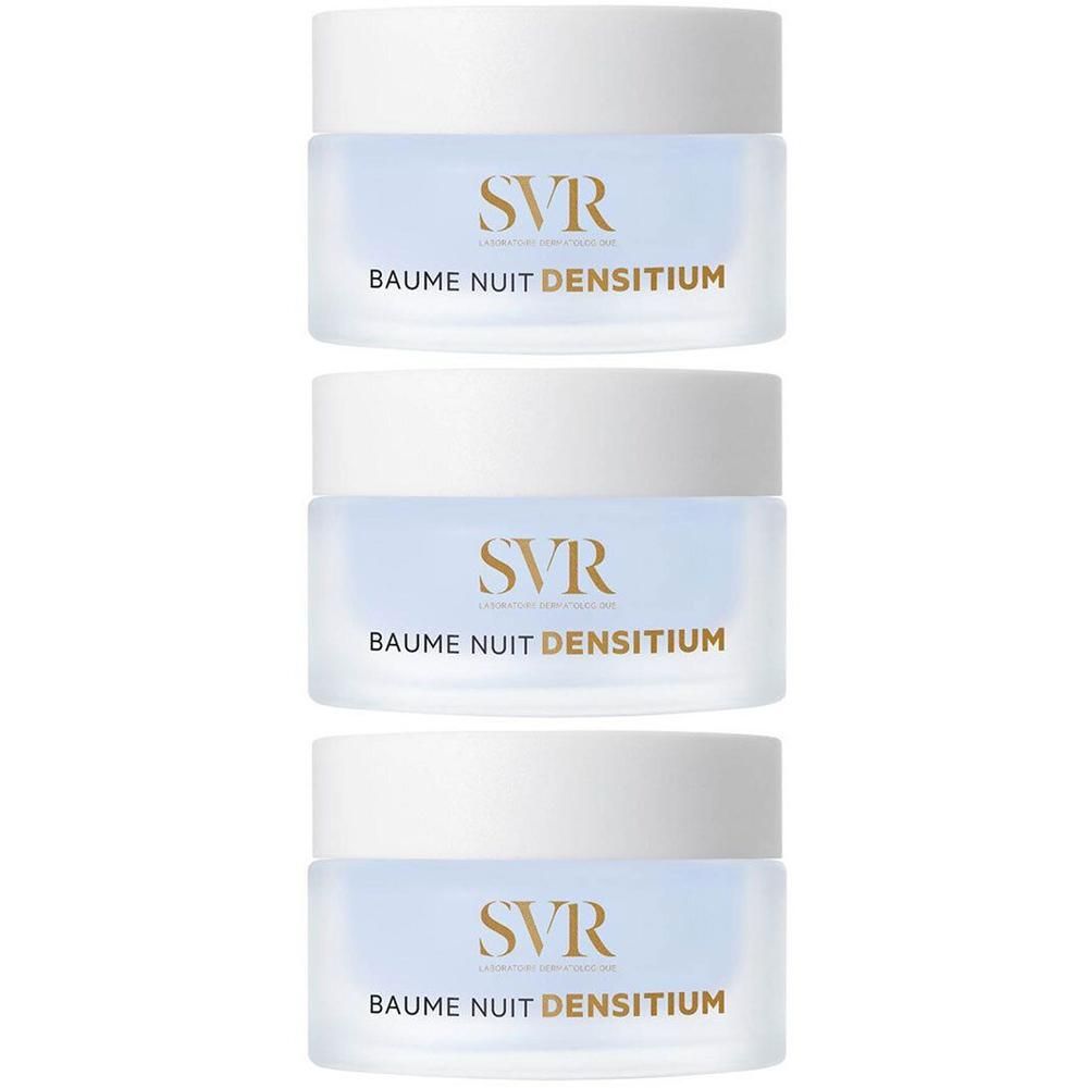Trois pots de crème de nuit SVR Densitium Baume Nuit.
