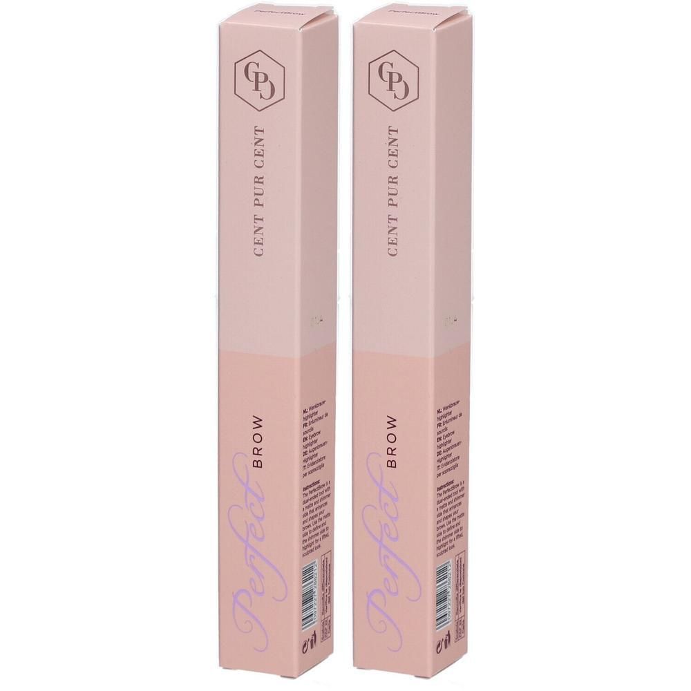 Deux paquets de Cent Pur Cent PerfectBrow Highlighter & Concealer pour sourcils.