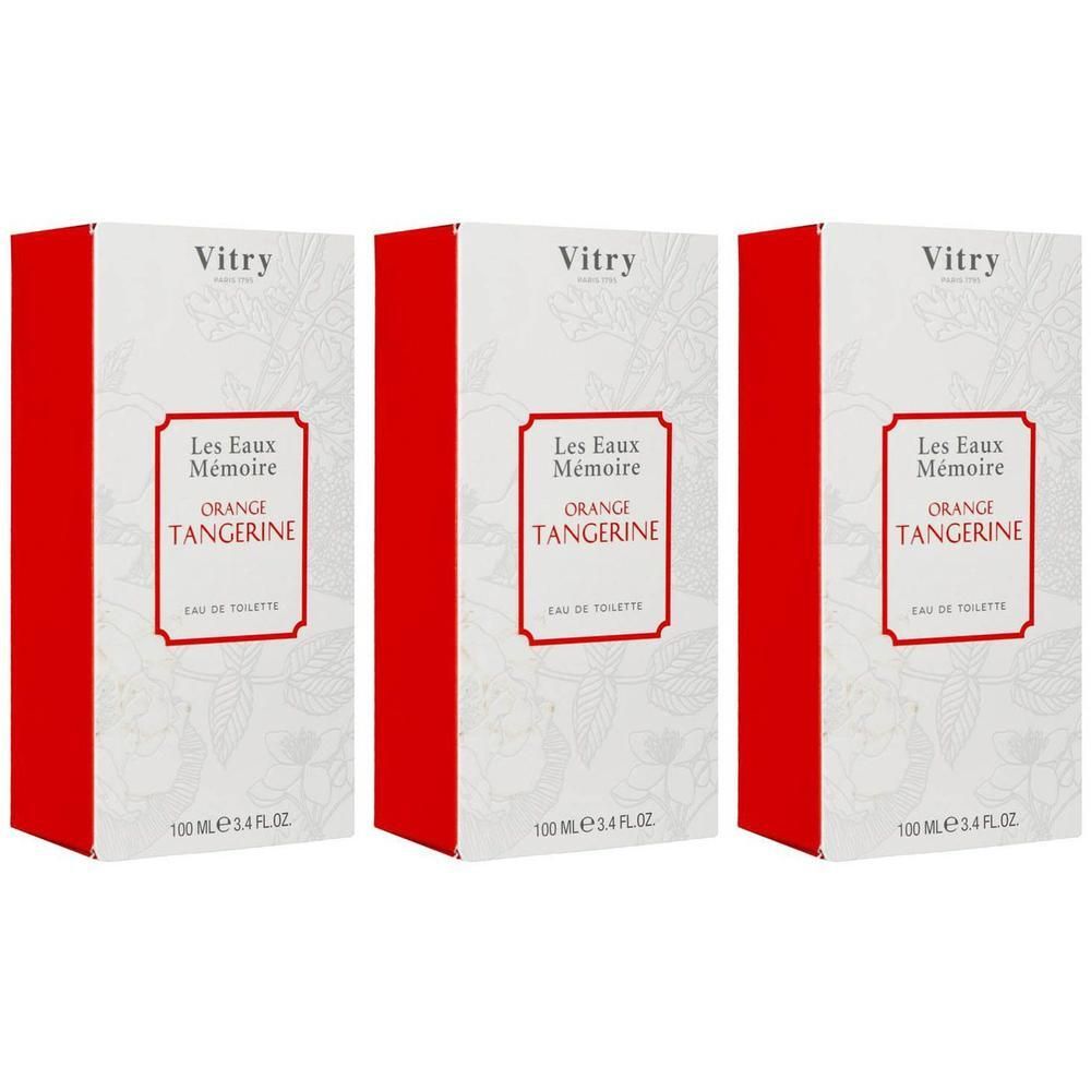 Trois boîtes de Vitry Eau de Toilette Orange Tangerine, 100 ml.