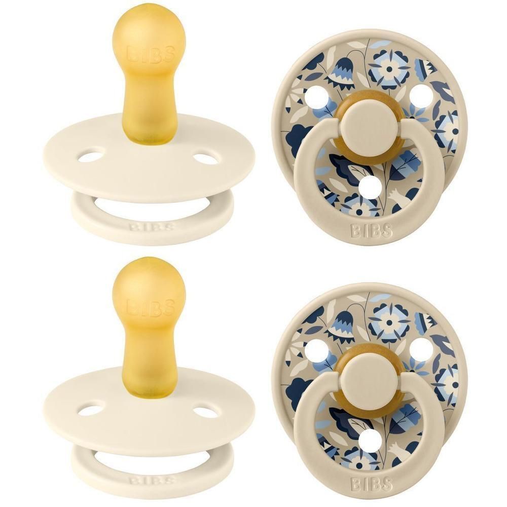 Twee BIBS spenen, effen ivoorkleurig met geel speengedeelte.