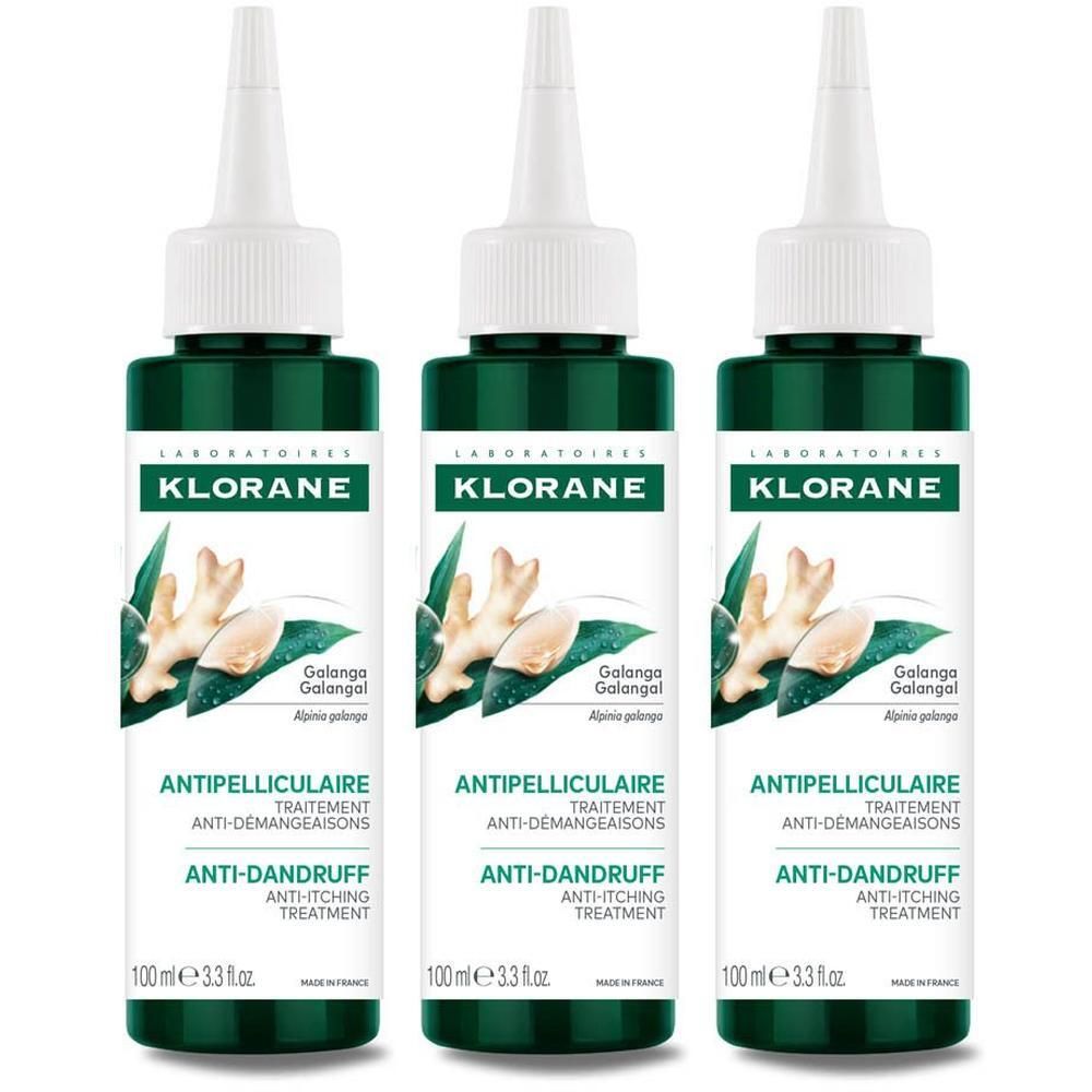 Trois flacons Klorane Traitement Antipelliculaire, 100ml.
