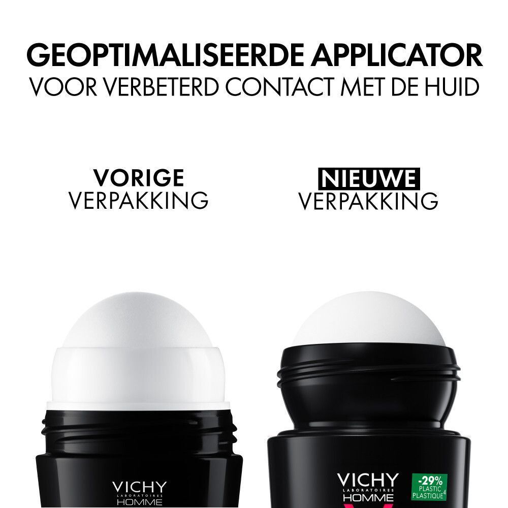 Vergelijking oude en nieuwe Vichy Homme Deodorant roller applicator.