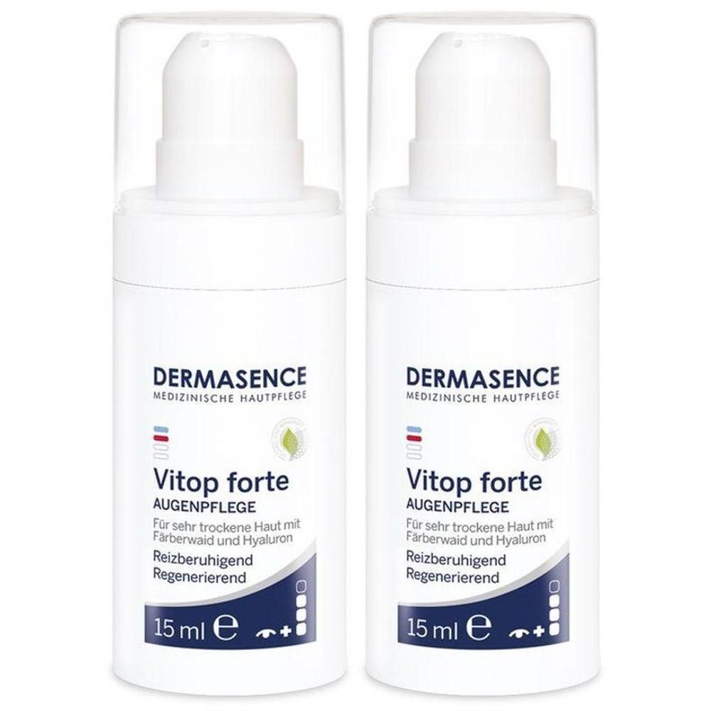Twee Dermasence Vitop forte Oogcontourcrème pompflesjes, elk 15 ml.