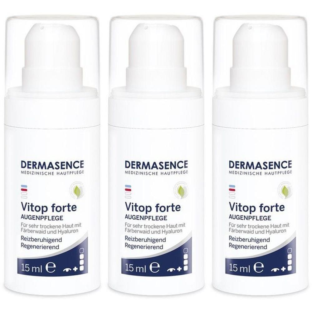 Trois flacons Dermasence Vitop forte Soin Contour des Yeux, 15 ml.