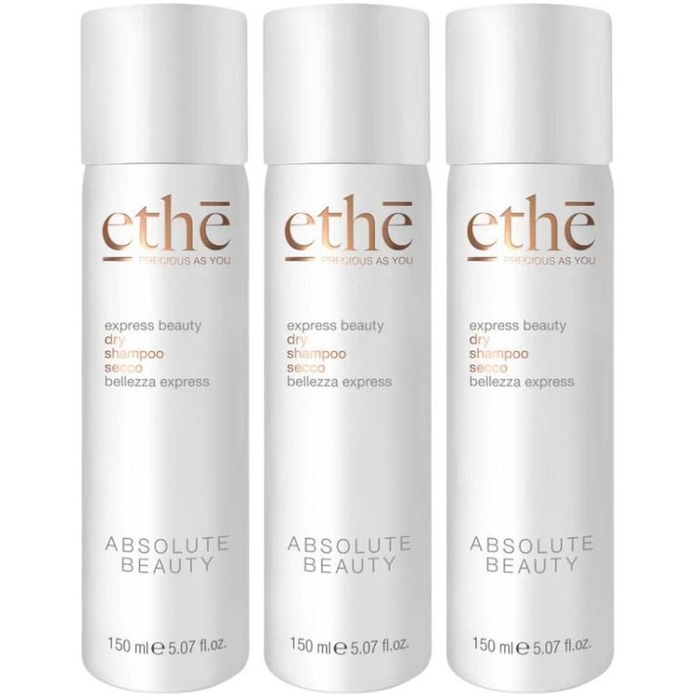 Trois flacons de shampooing sec Ethe Express Beauty, 150 ml.
