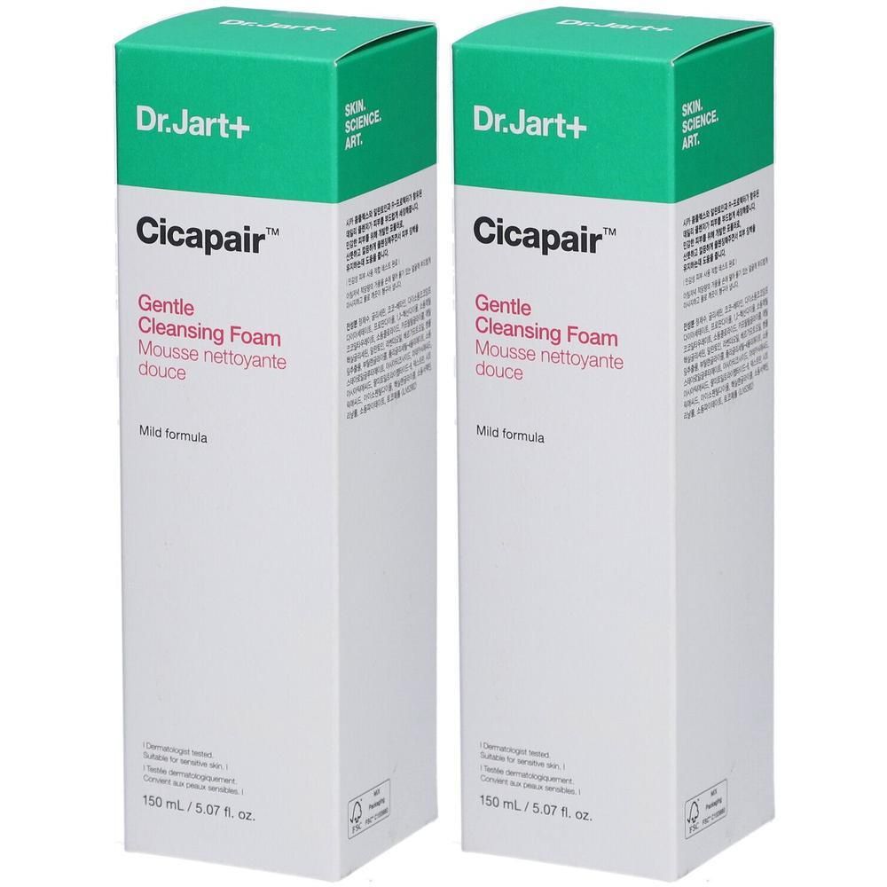 Deux paquets de Dr. Jart+ Cicapair Gentle Cleansing Foam, 150 ml.