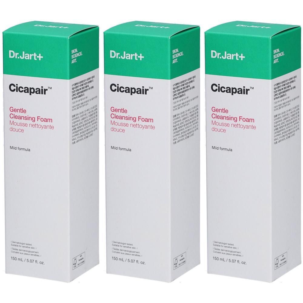 Drie verpakkingen Dr. Jart+ Cicapair Gentle Cleansing Foam, 150 ml.