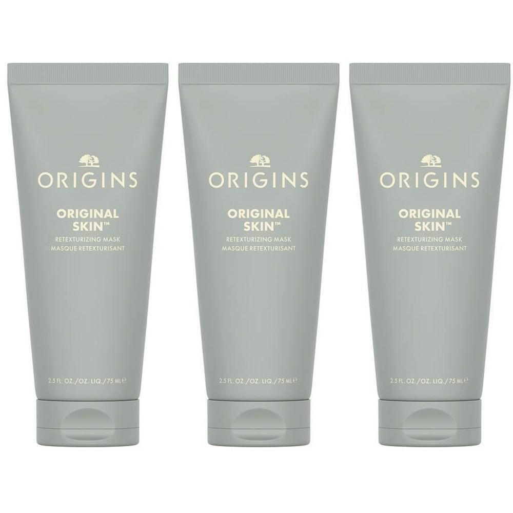 Trois tubes de masque retexturisant Origins Original Skin, gris.