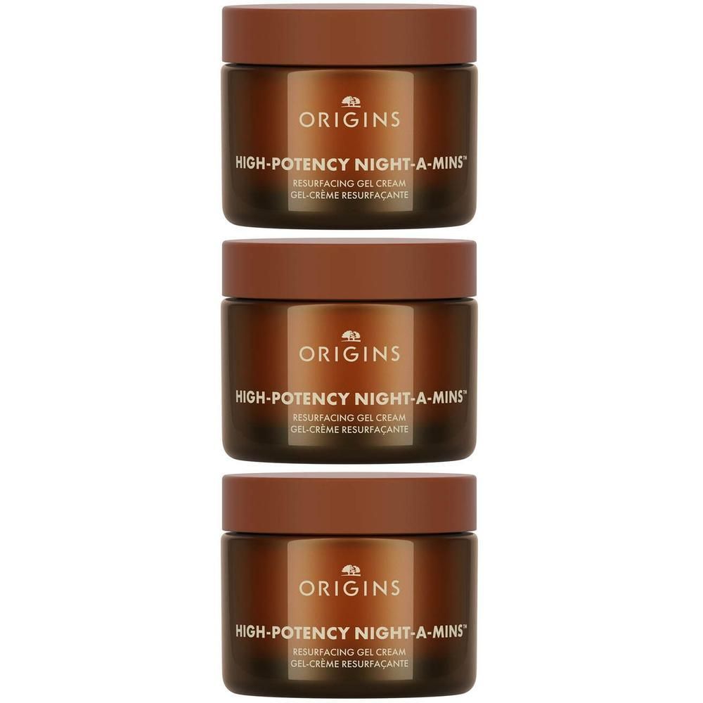 Trois pots de crème-gel Origins High-Potency Night-A-Mins Resurfacing.