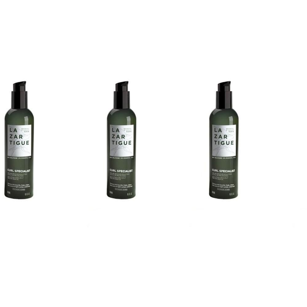 Trois flacons de Lazartigue Curl Specialist Gélée Boucles Sculptées avec distributeurs à pompe.