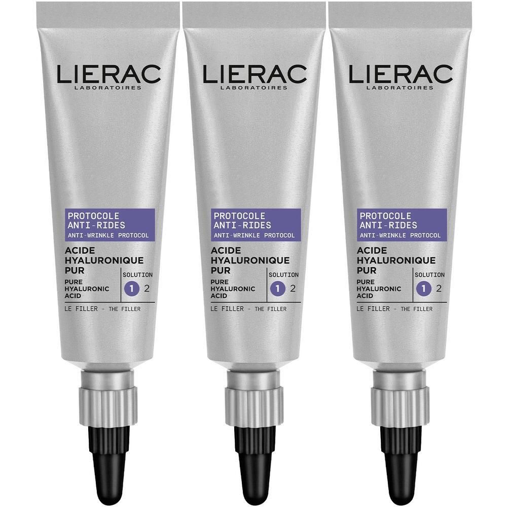 Trois tubes Lierac Anti-Rides Filler à l'acide hyaluronique.