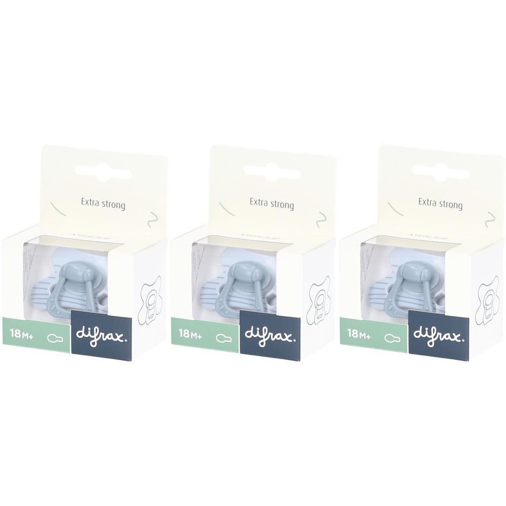 Trois sucettes Difrax bleu rayé, 18m+, Extra forte.
