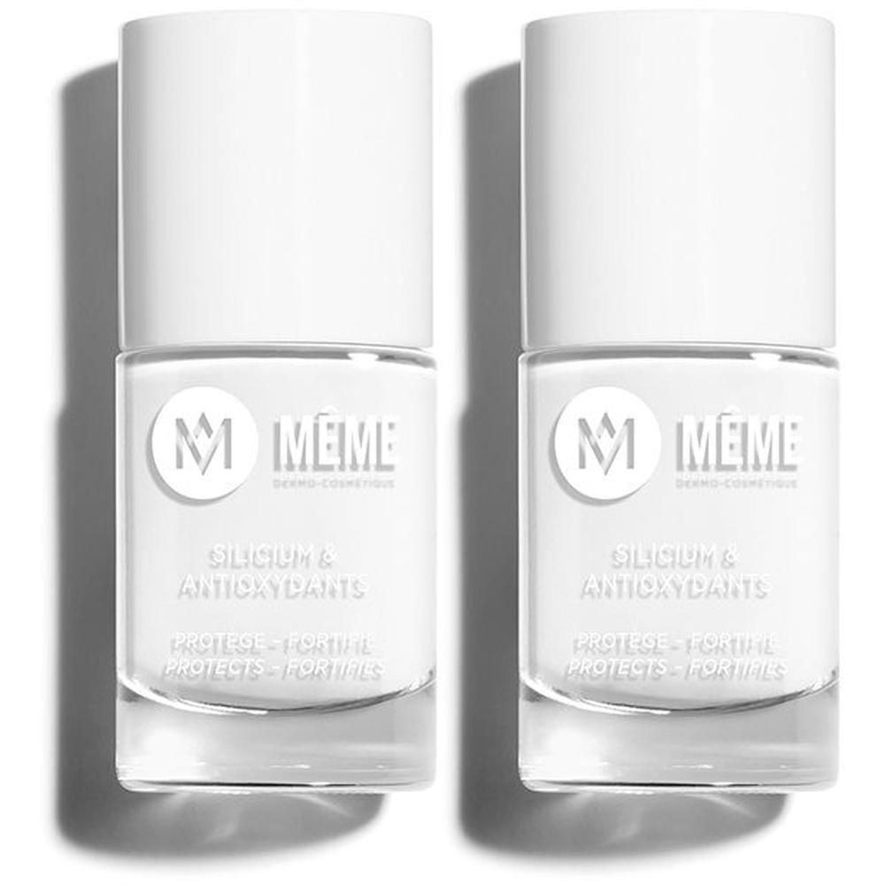 Deux flacons de vernis à ongles blanc MEME, Silicium & Antioxydants.