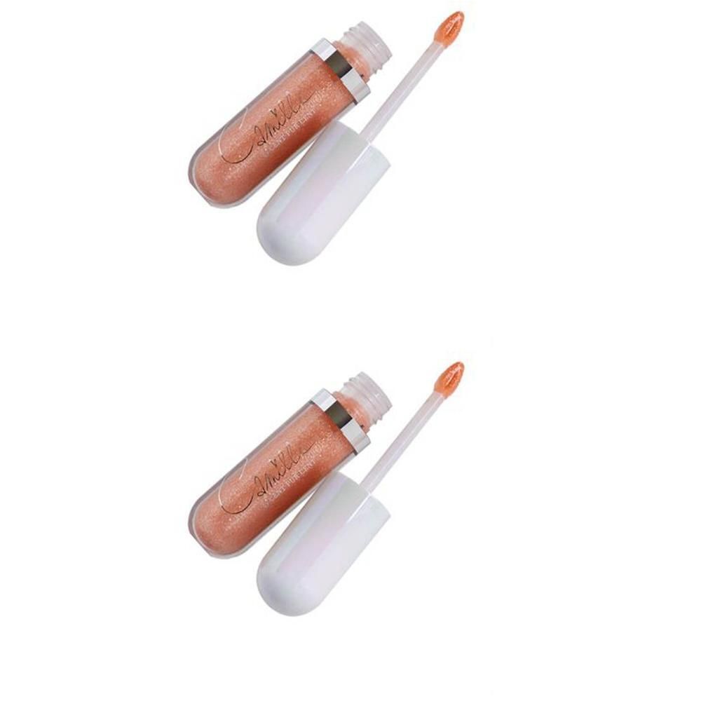 Twee glanzende lipglosses met applicator in een transparante huls met witte dop.